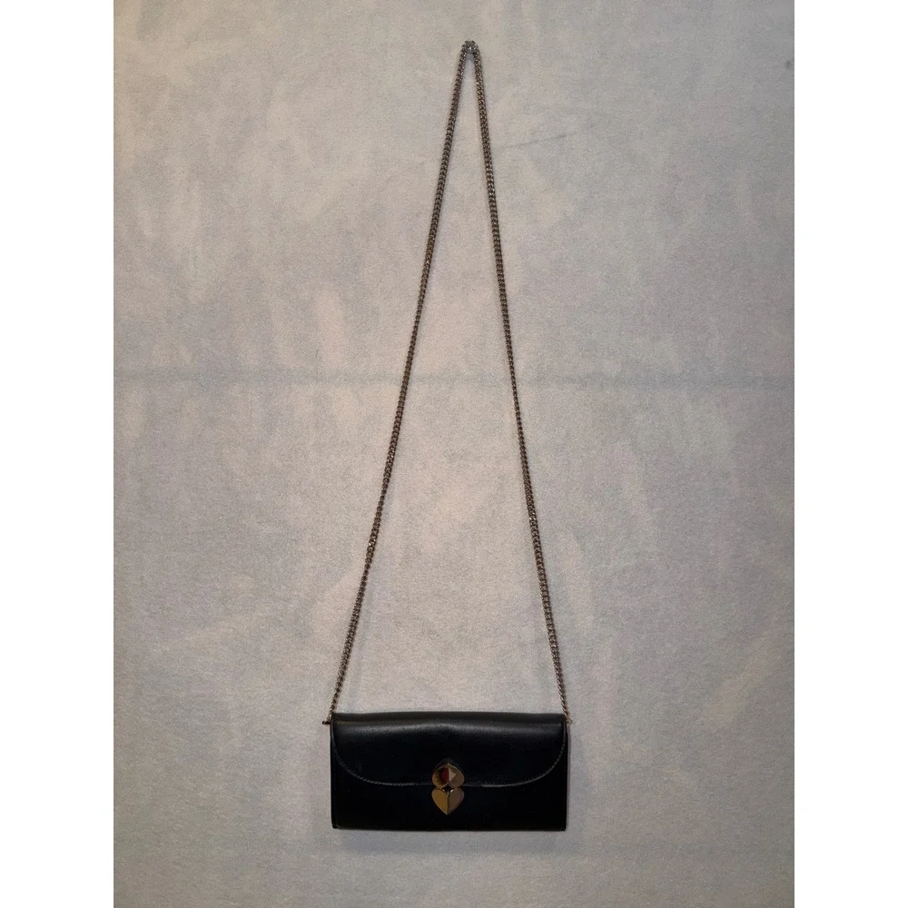 Kate‎ Spade Black Leather Heart Lock Chain Wallet Clutch Evening Bag